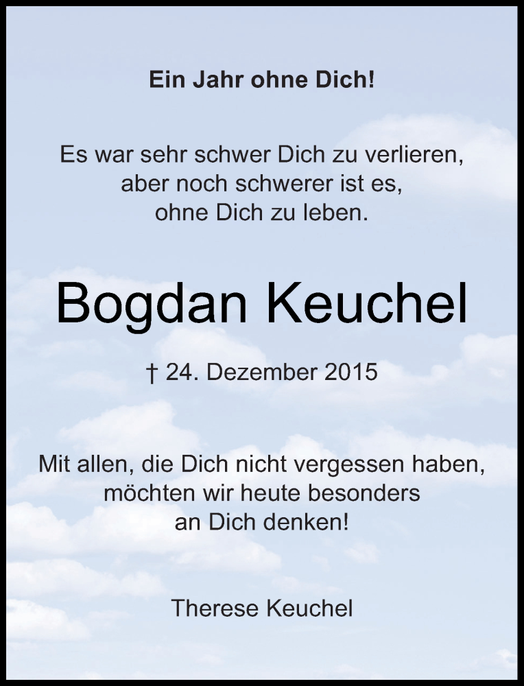  Traueranzeige für Bogdan Keuchel vom 24.12.2016 aus Rheinische Post