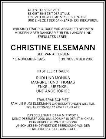 Traueranzeige von Christine Elsemann von Rheinische Post