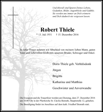 Traueranzeige von Robert Thiele von Rheinische Post