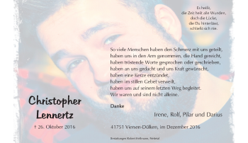 Traueranzeige von Christopher Lennertz von Rheinische Post