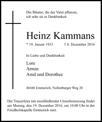 Traueranzeige von Heinz Kammans von Rheinische Post