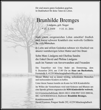 Traueranzeige von Brunhilde Bremges von Rheinische Post