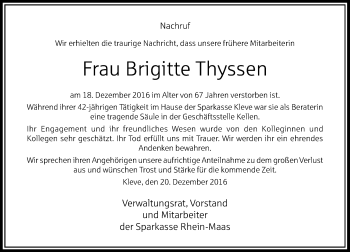 Traueranzeige von Brigitte Thyssen von Rheinische Post