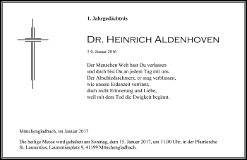 Traueranzeige von Heinrich Aldenhoven von Rheinische Post