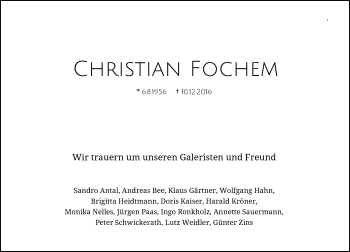 Traueranzeige von Christian Fochem von Rheinische Post