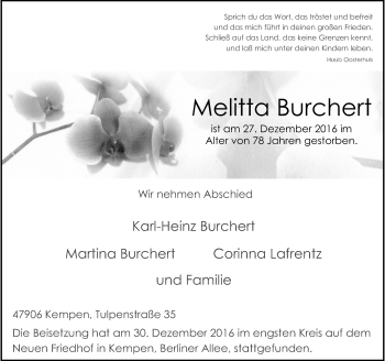 Traueranzeige von Melitta Burchert von Rheinische Post