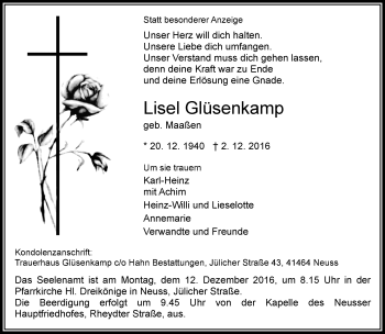 Traueranzeige von Lisel Glüsenkamp von Rheinische Post