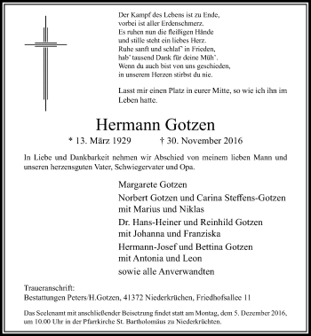 Traueranzeige von Hermann Gotzen von Rheinische Post