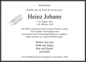 Traueranzeige von Heinz Johann von Rheinische Post
