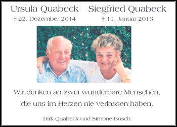 Traueranzeige von Ursula und Siegfried Quabeck von Rheinische Post