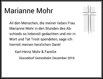 Traueranzeige von Marianne Mohr von Rheinische Post