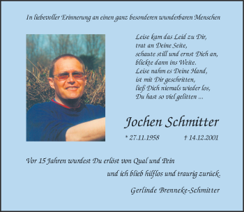 Traueranzeige von Jochen Schmitter von Rheinische Post