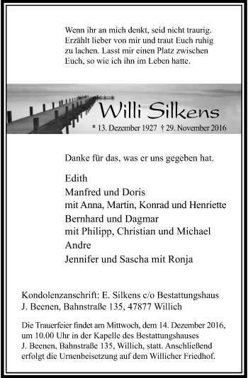 Traueranzeige von Willi Silkens von Rheinische Post
