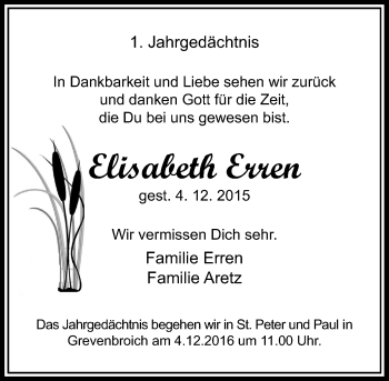 Traueranzeige von Elisabeth Erren von Rheinische Post