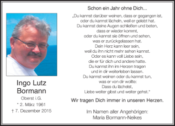 Traueranzeige von Ingo Lutz Bormann von Rheinische Post