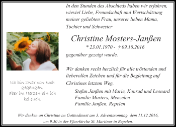 Traueranzeige von Christine Mosters-Janßen von Rheinische Post