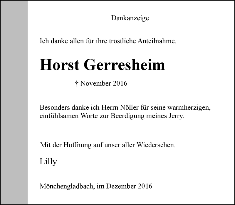  Traueranzeige für Horst Gerresheim vom 03.12.2016 aus Rheinische Post