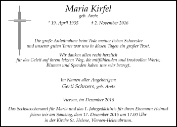 Traueranzeige von Maria Kirfel von Rheinische Post