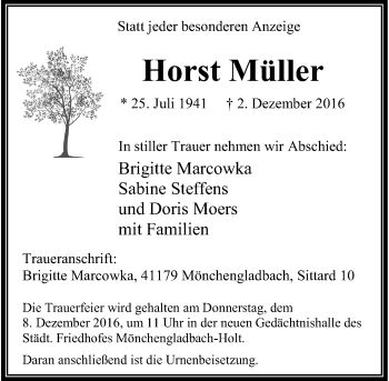 Traueranzeige von Horst Müller von Rheinische Post