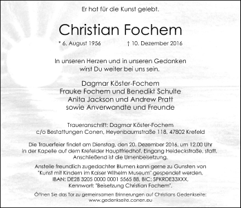Traueranzeige von Christian Fochem von Rheinische Post