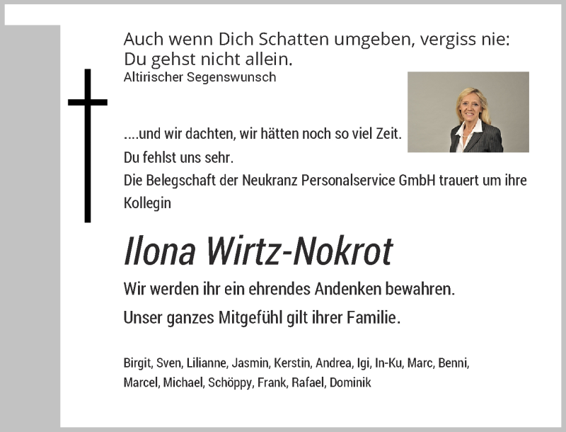  Traueranzeige für Ilona Wirtz-Nokrot vom 17.12.2016 aus Rheinische Post