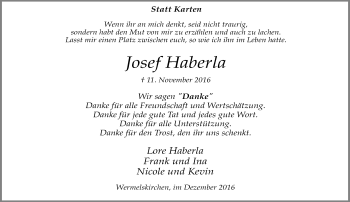 Traueranzeige von Josef Haberla von Rheinische Post