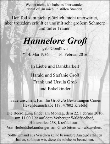 Traueranzeige von Hannelore Groß von Rheinische Post