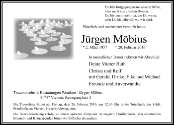 Traueranzeige von Jürgen Möbius von Rheinische Post