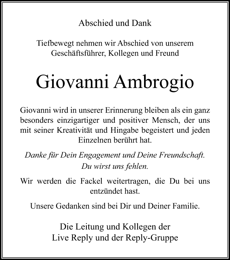 Traueranzeige für Giovanni Ambrogio vom 17.02.2016 aus Rheinische Post