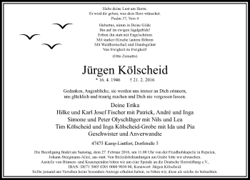 Traueranzeige von Jürgen Kölscheid von Rheinische Post