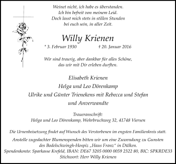Traueranzeige von Willy Krienen von Rheinische Post