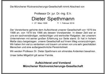 Traueranzeige von Dieter Spethmann von Rheinische Post