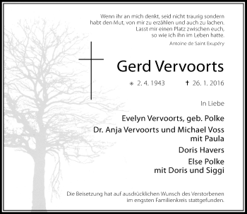 Traueranzeige von Gerd Vervoorts von Rheinische Post