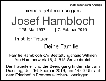 Traueranzeige von Josef Hambloch von Rheinische Post