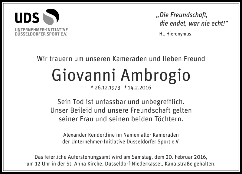  Traueranzeige für Giovanni Ambrogio vom 17.02.2016 aus Rheinische Post