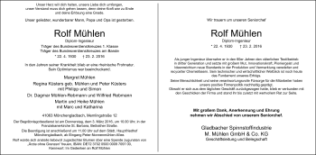 Traueranzeige von Rolf Mühlen von Rheinische Post