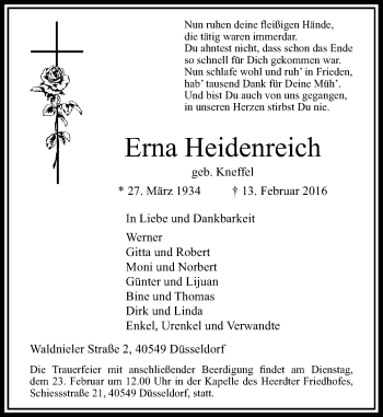 Traueranzeige von Erna Heidenreich von Rheinische Post