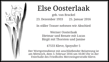 Traueranzeige von Else Oosterlaak von Rheinische Post