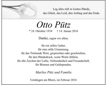 Traueranzeige von Otto Pütz von Rheinische Post