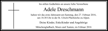 Traueranzeige von Adele Dreschmann von Rheinische Post