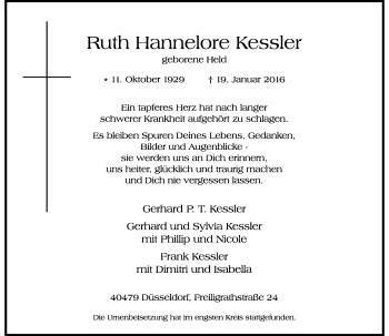 Traueranzeige von Ruth Hannelore  Kessler von Rheinische Post