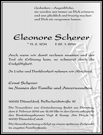 Traueranzeige von Eleonore Scherer von Rheinische Post