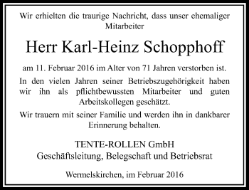 Traueranzeige von Karl-Heinz Schopphoff von Rheinische Post