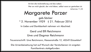 Traueranzeige von Margarete Parzer von Rheinische Post