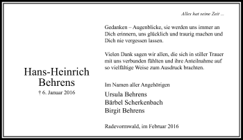Traueranzeige von Hans-Heinrich Behrens von Rheinische Post
