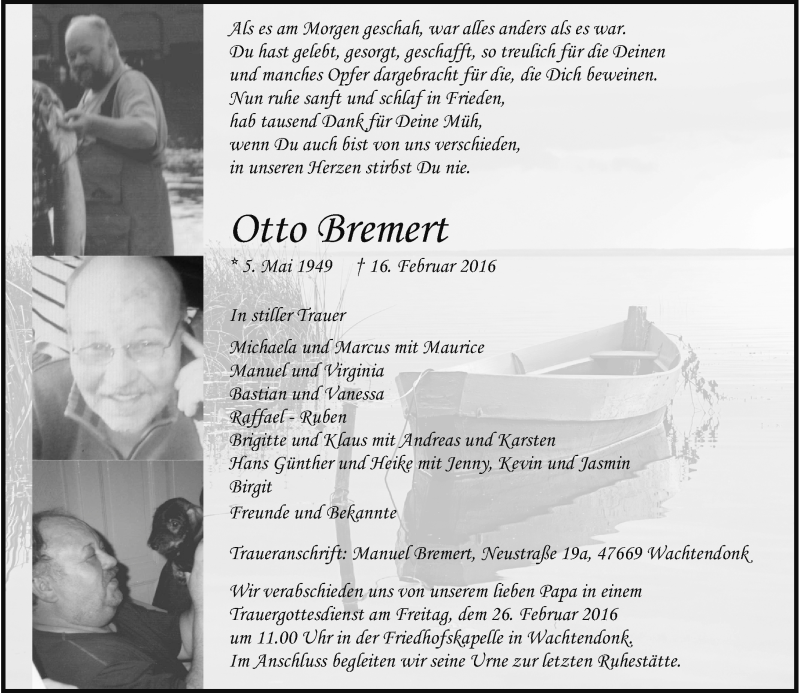  Traueranzeige für Otto Bremert vom 20.02.2016 aus Rheinische Post
