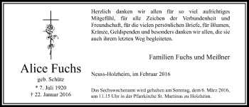 Traueranzeige von Alice Fuchs von Rheinische Post