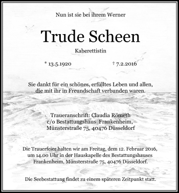 Traueranzeige von Trude Scheen von Rheinische Post