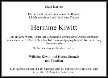 Traueranzeige von Hermine Kiwitt von Rheinische Post