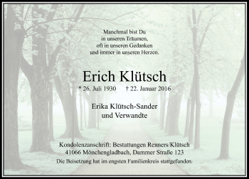 Traueranzeige von Erich Klütsch von Rheinische Post